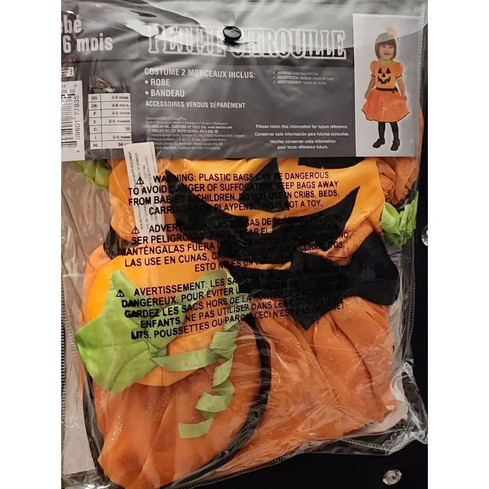 Amscan Little Pumpkin Costume Halloween Dress w/ headband Infant 0-6 Months